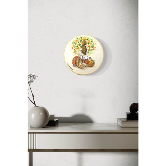 Handmade Embroidery ArtGirl with Orange Basket